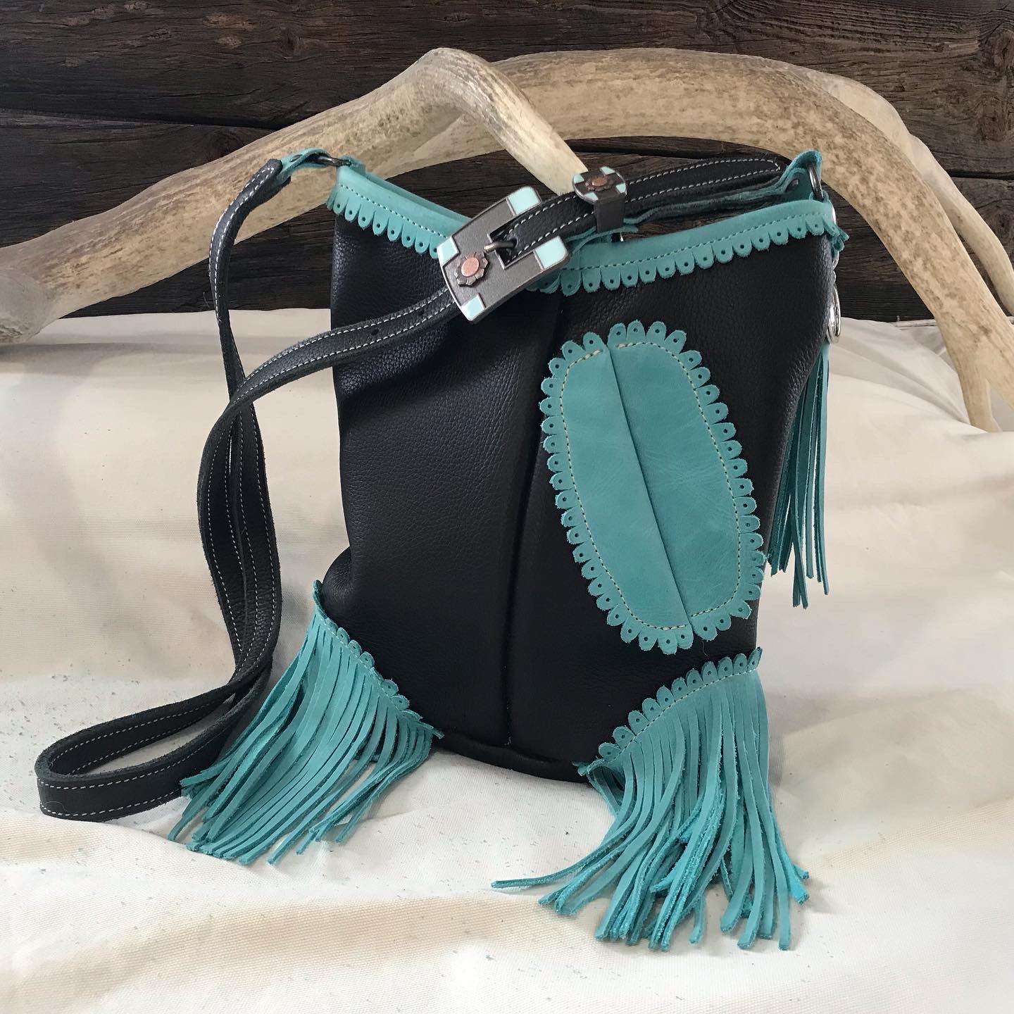 Teal and Black Medium Cross Carry Bag