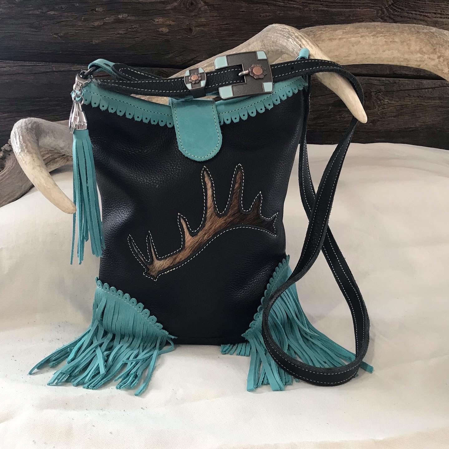 Teal and Black Medium Cross Carry Bag